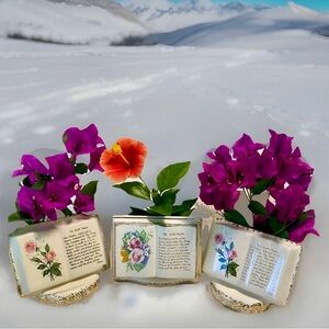 Vtg 3x Japan Porcelain The Lords Prayer Open Book Planter Vase Flowers Gold Trim